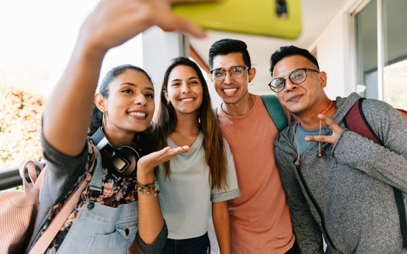 Groups of friends taking a selfie in University Campus